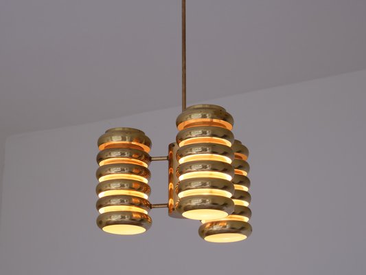 3-Arm Pendant Light in Brass by Kai Ruokonen for Lynx, Finland, Early 1970s-FMT-1394831