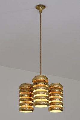 3-Arm Pendant Light in Brass by Kai Ruokonen for Lynx, Finland, Early 1970s-FMT-1394831