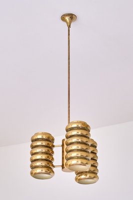 3-Arm Pendant Light in Brass by Kai Ruokonen for Lynx, Finland, Early 1970s-FMT-1394831