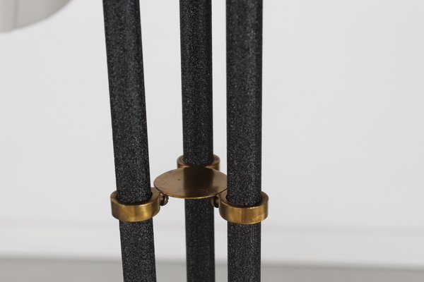 3-Armed Floor Lamp in Brass and Black Lacquered Metal in the Style of Josef Frank, 1950s-QQ-1763190