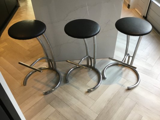 3 Bar Stools in Chrome Metal, Set of 3-SU-1071368