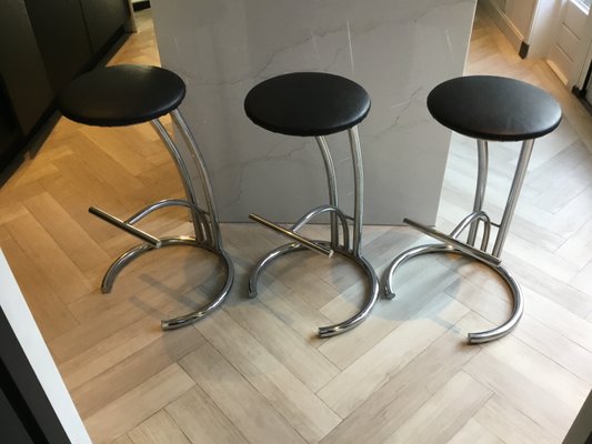 3 Bar Stools in Chrome Metal, Set of 3-SU-1071368