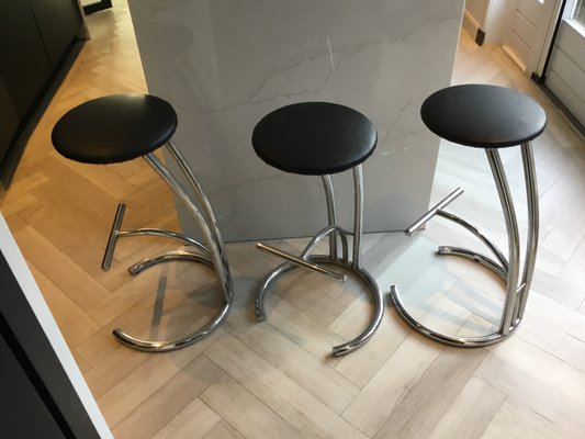 3 Bar Stools in Chrome Metal, Set of 3-SU-1071368