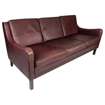 3-Seat Sofa with Red Brown Leather from Stouby Furniture, 1960s-UY-884654