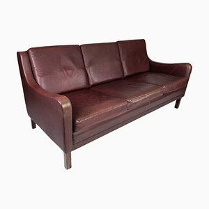 3-Seat Sofa with Red Brown Leather from Stouby Furniture, 1960s-UY-884654