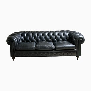 3-Seater Chesterfield Sofa in Black Leather, 1980s-YSE-2034471