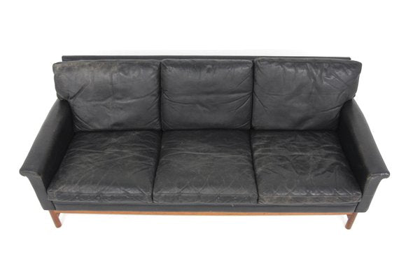 3-Seater Scandinavian Leather Sofa, Sweden, 1960s-GEK-1730137