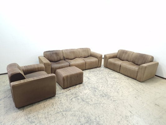 3-Seater Sofa, 2-Seater Sofa, Lounge Chair and Pouf in Leather by Ernst Lüthy for de Sede, Set of 4-BVM-1795954