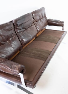 3-Seater Sofa in Patinated Brown Leather by Arne Norell, 1970s-UY-952722