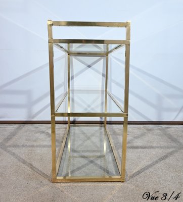 3-Tier Shelf in Brass and Glass in the style of Vandel, 1970s-RVK-1751815