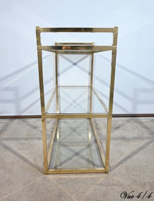 3-Tier Shelf in Brass and Glass in the style of Vandel, 1970s-RVK-1751815