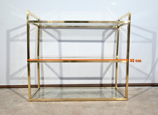 3-Tier Shelf in Brass and Glass in the style of Vandel, 1970s-RVK-1751815