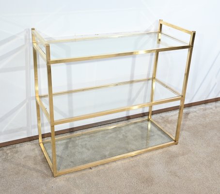 3-Tier Shelf in Brass and Glass in the style of Vandel, 1970s-RVK-1751815