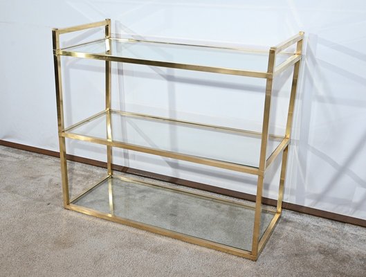 3-Tier Shelf in Brass and Glass in the style of Vandel, 1970s-RVK-1751815