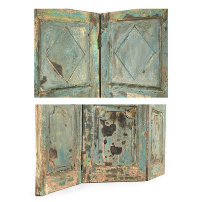 3-Wing Wooden Screen with Patina-Finish, 1940s-NQ-654891