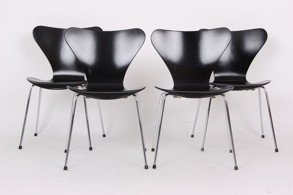 3107 Black Chairs by Arne Jacobsen for Fritz Hansen, 1950s, Set of 4-DQ-1818618