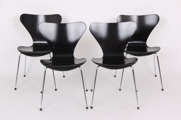 3107 Black Chairs by Arne Jacobsen for Fritz Hansen, 1950s, Set of 4-DQ-1818618