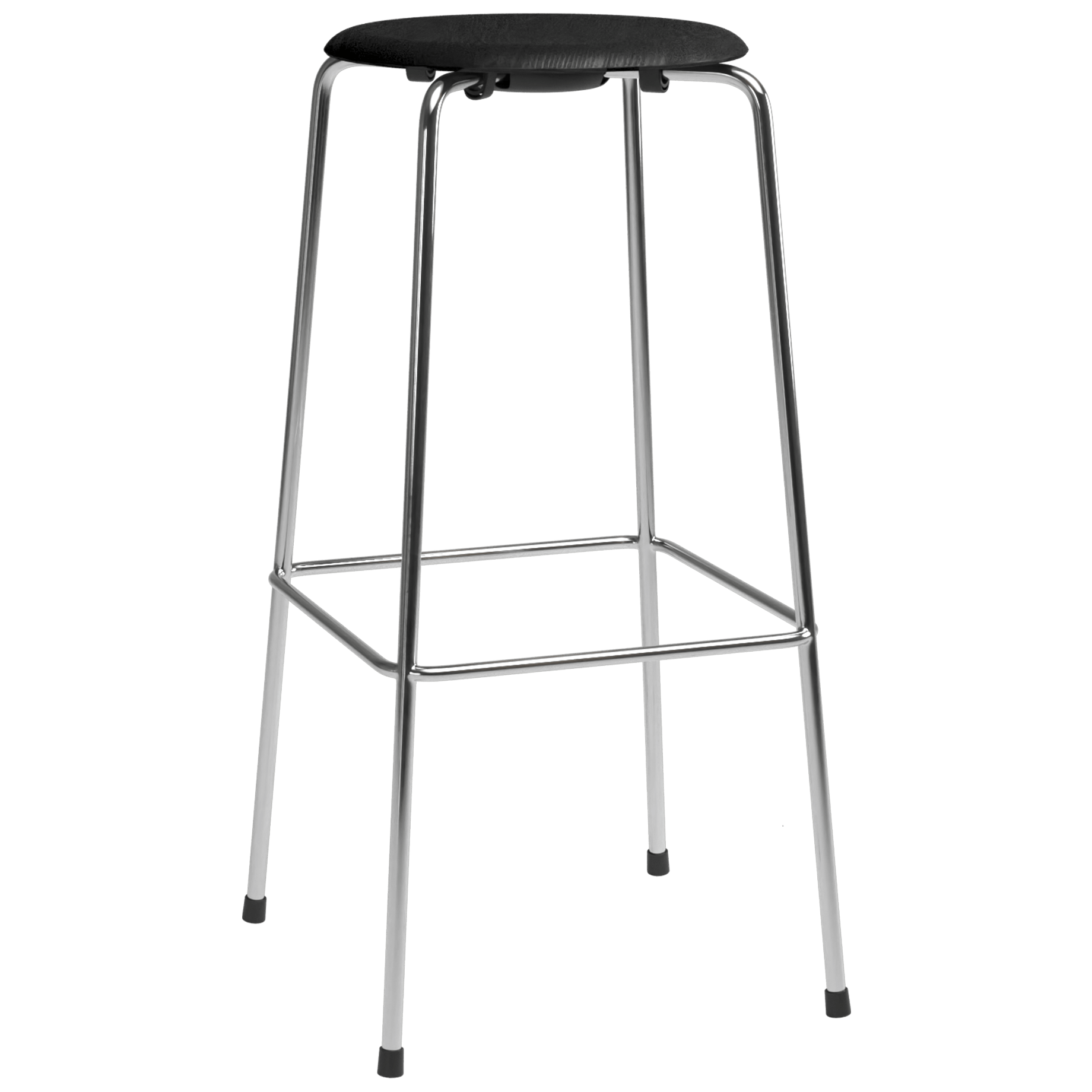 High Dot™ - M3170 Bar Stool W. 4 Legs by Fritz Hansen #M3170 Bar stool w. 4 legs / Coloured Veneer / Black (195) / Steel / Chrome