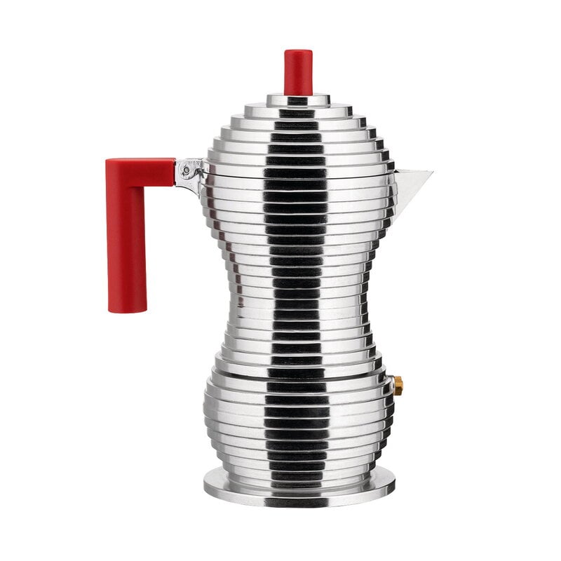 Pulcina espresso coffee maker by Alessi #3 cups, aluminium - red #