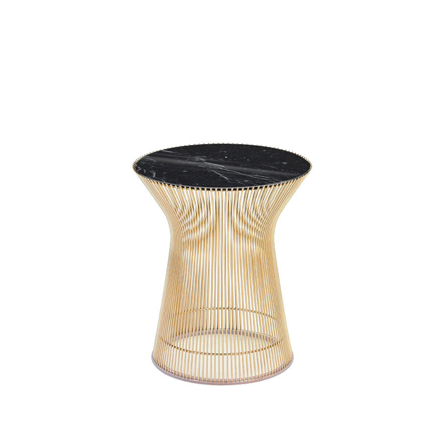 Platner Round Side Table Ø40xH46 by Knoll #Gold/Nero Marquina Mable, Shiny finish