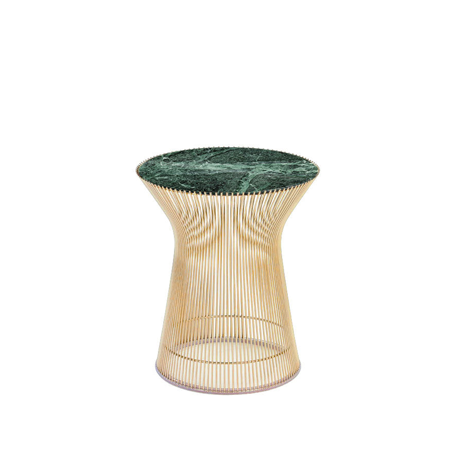 Platner Round Side Table Ø40xH46 by Knoll #Gold/Verde Alpi Marble, Shiny finish