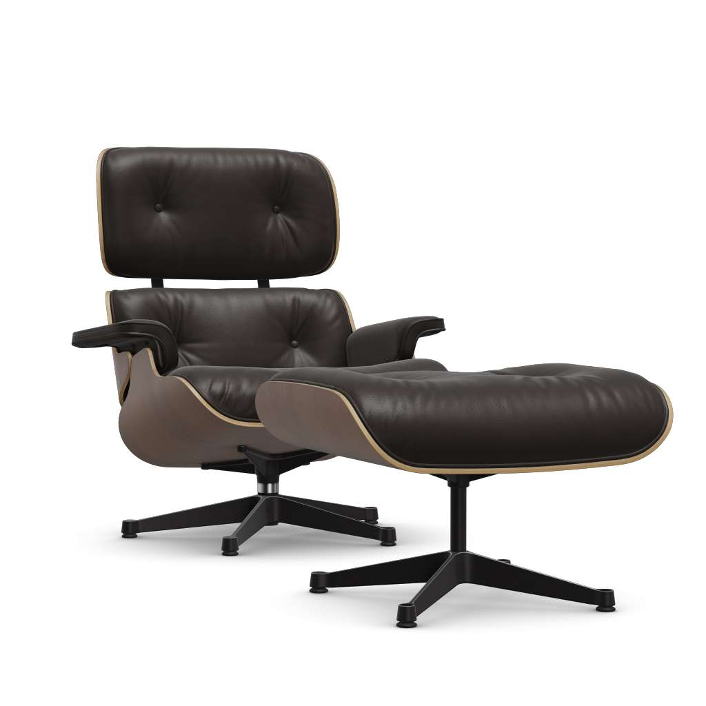 Lounge Chair & Ottoman (New Dimensions) by Vitra #black pigmented walnut/polished / sides black/Leather Natural F - chocolate