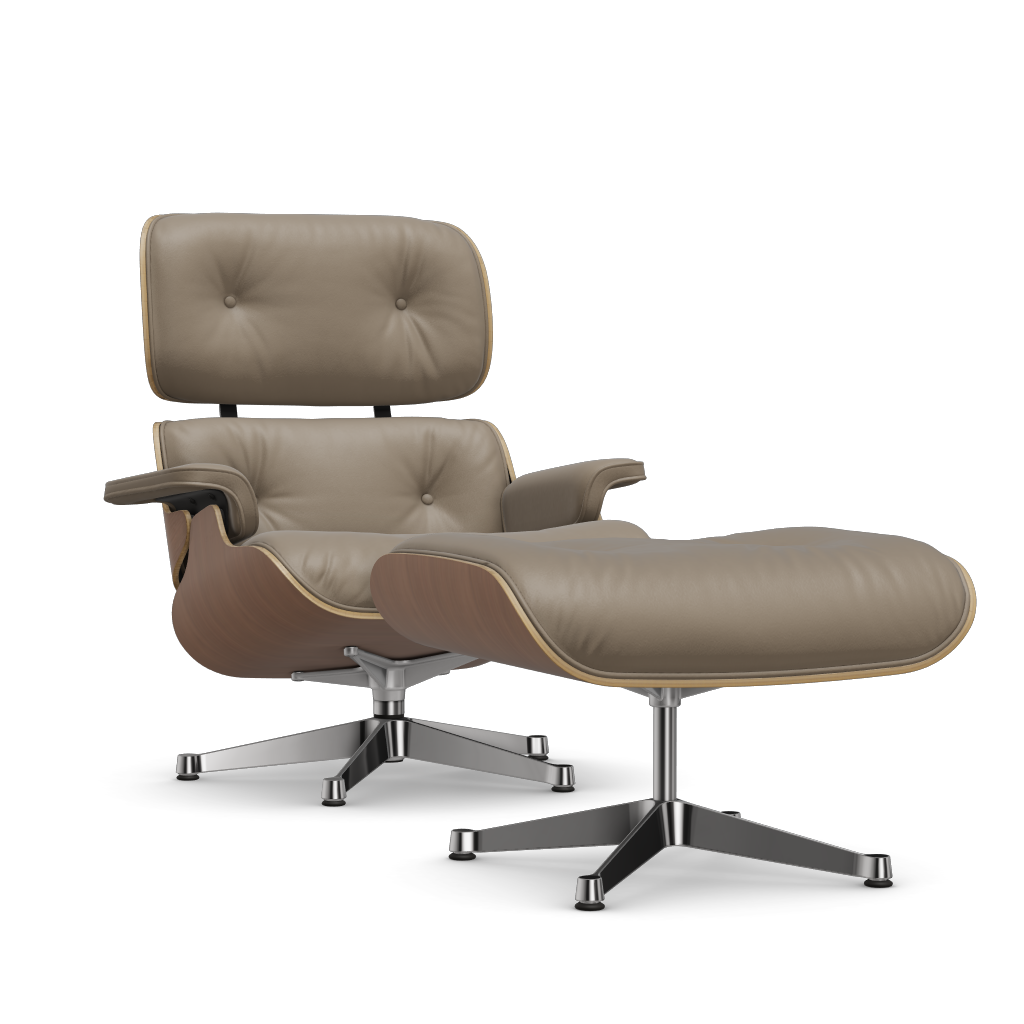 Lounge Chair & Ottoman (New Dimensions) by Vitra #american cherry/polished/Leather Premium F - sand