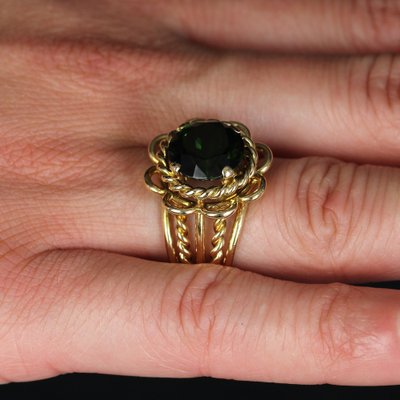 4.34 Carats Green Tourmaline 18 Karat Yellow Gold Ring, 1960s-OLU-1743320