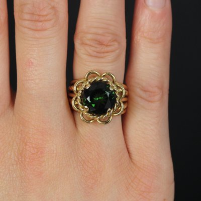 4.34 Carats Green Tourmaline 18 Karat Yellow Gold Ring, 1960s-OLU-1743320