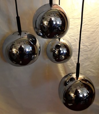 4 Flamed Cascade Lamp of Chromed Metal Balls on Black Plastic Mounting, 1970s-HOI-1180253