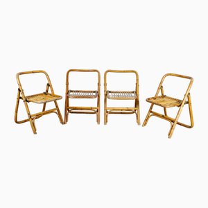 4 Folding Bamboo, Rattan and Brass Chairs, Italy, 1970s, Set of 4-VJZ-1752486