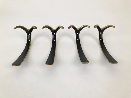 4 Wall-Mounted Brass Hooks by Hertha Baller, Austria, 1950s, Set of 4-BAF-763509