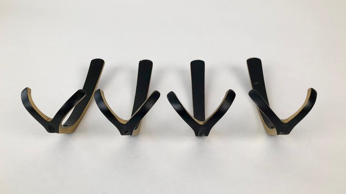 4 Wall-Mounted Brass Hooks by Hertha Baller, Austria, 1950s, Set of 4-BAF-763509