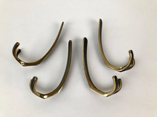 4 Wall-Mounted Brass Hooks by Hertha Baller, Austria, 1950s, Set of 4-BAF-763509