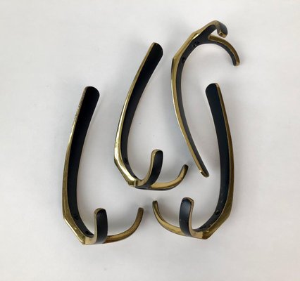 4 Wall-Mounted Brass Hooks by Hertha Baller, Austria, 1950s, Set of 4-BAF-763509