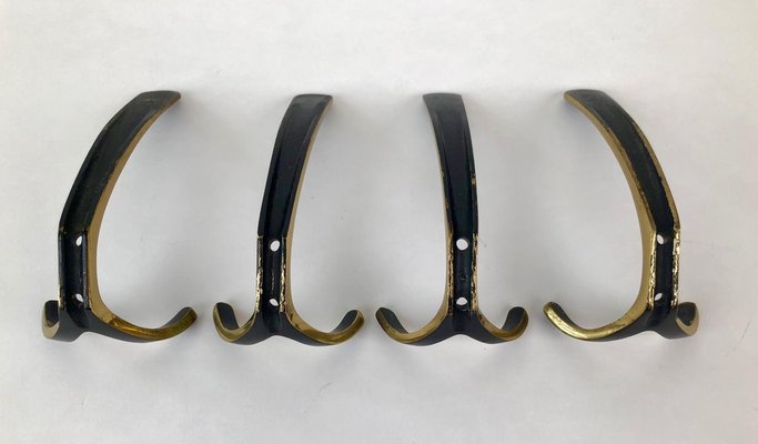 4 Wall-Mounted Brass Hooks by Hertha Baller, Austria, 1950s, Set of 4-BAF-763509