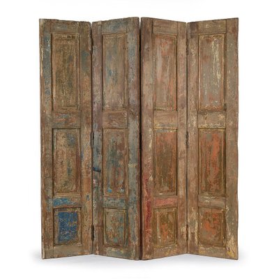 4-Wing Wooden Screen with Patina, 1940s-NQ-656395