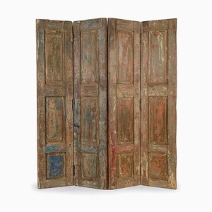 4-Wing Wooden Screen with Patina, 1940s-NQ-656395