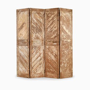 4-Wing Wooden Screen with Patina-Finish, 1940s-NQ-654890