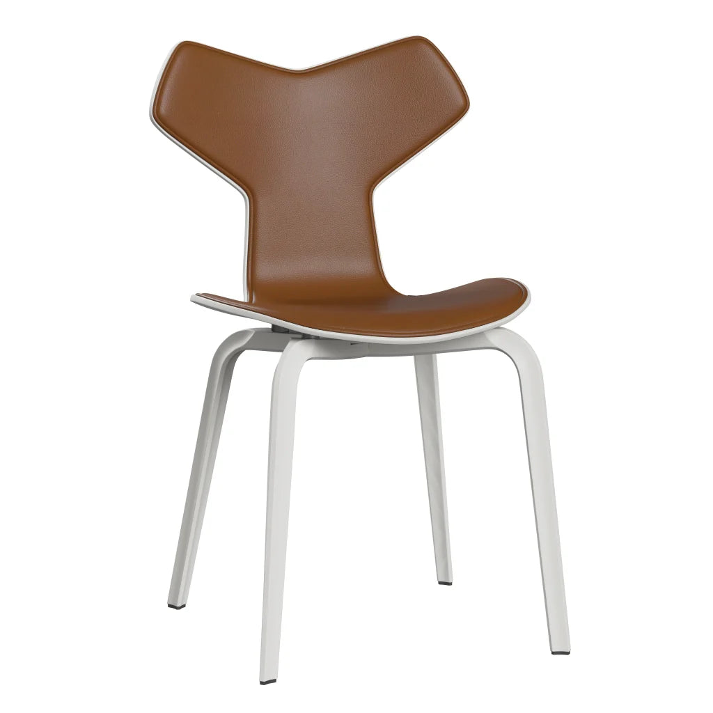 Grand Prix™ - 4130, Front Upholstered (Shell - Coloured Veneer / Ash - White (105) / Upholstery Material - Aura Leather / Base - Coloured Veneer / Ash - White (105) / Seat height - 46 cm / feet with felt - Yes) by Fritz Hansen #Aura Leather / Walnut