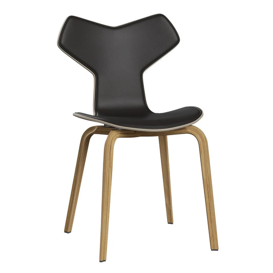 Grand Prix™ - 4130, Front Upholstered (Shell - Coloured Veneer / Ash - Light Beige (135) / Upholstery Material - Aura Leather / Base - Clear Lacquered Veneer / Oak / Seat height - 46 cm / feet with felt - Yes) by Fritz Hansen #Aura Leather / Black Brown