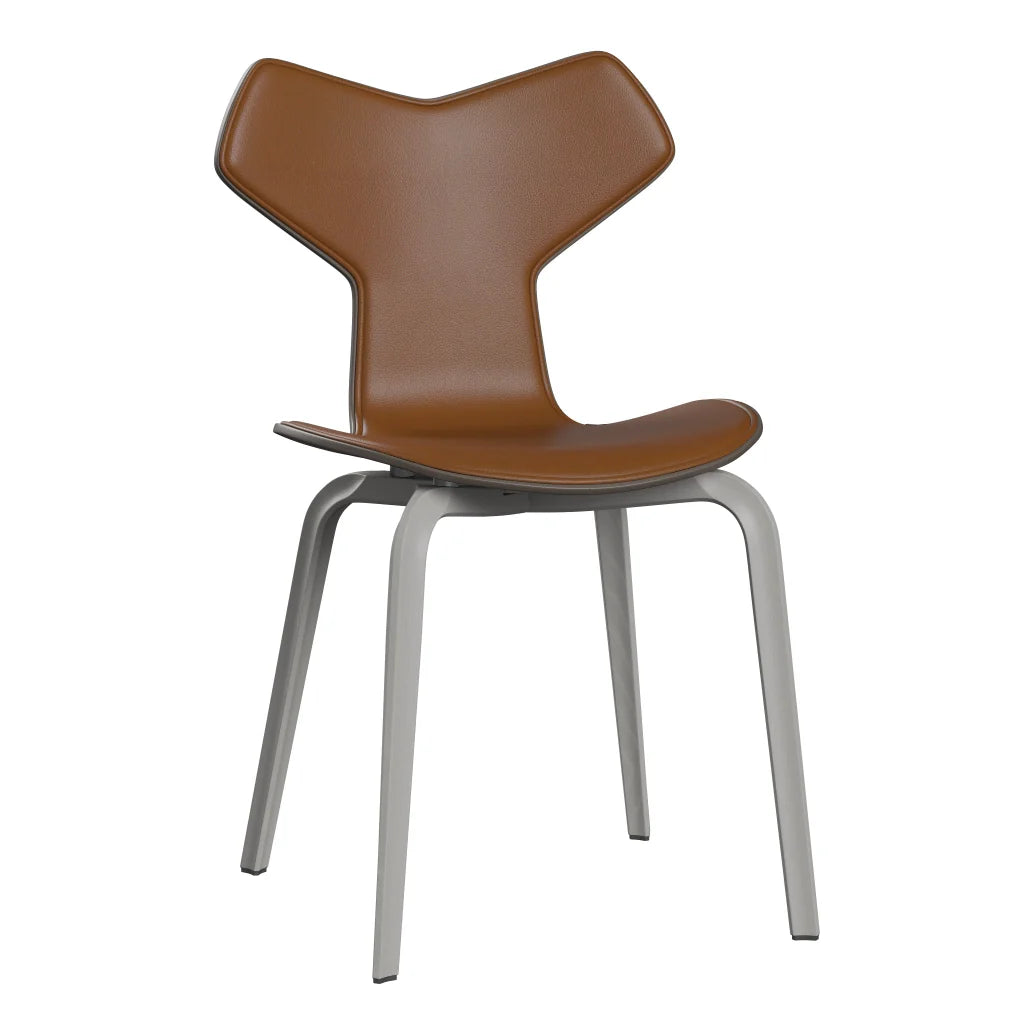 Grand Prix™ - 4130, Front Upholstered (Shell - Coloured Veneer / Ash - Deep Clay (145) / Upholstery Material - Aura Leather / Base - Coloured Veneer / Ash - Nine Grey (155) / Seat height - 46 cm / feet with felt - Yes) by Fritz Hansen #Aura Leather / Walnut