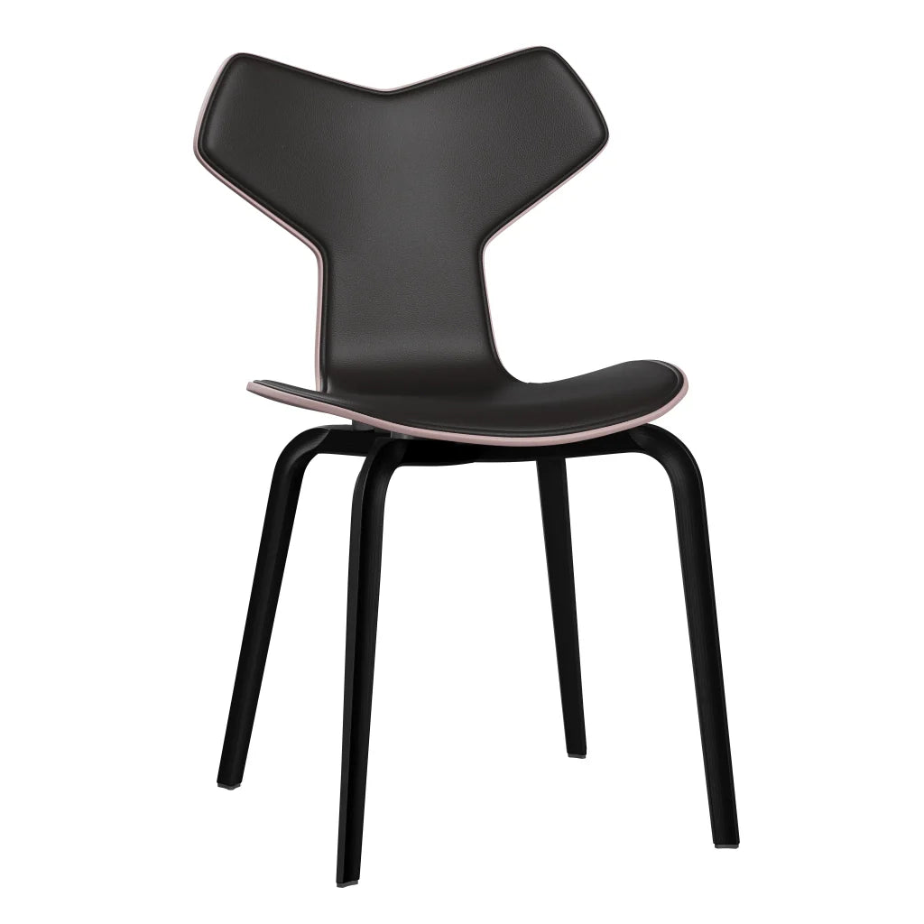 Grand Prix™ - 4130, Front Upholstered (Shell - Coloured Veneer / Ash - Pale Rose (615) / Upholstery Material - Aura Leather / Base - Coloured Veneer / Ash - Black (195) / Seat height - 46 cm / feet with felt - Yes) by Fritz Hansen #Aura Leather / Black Brown