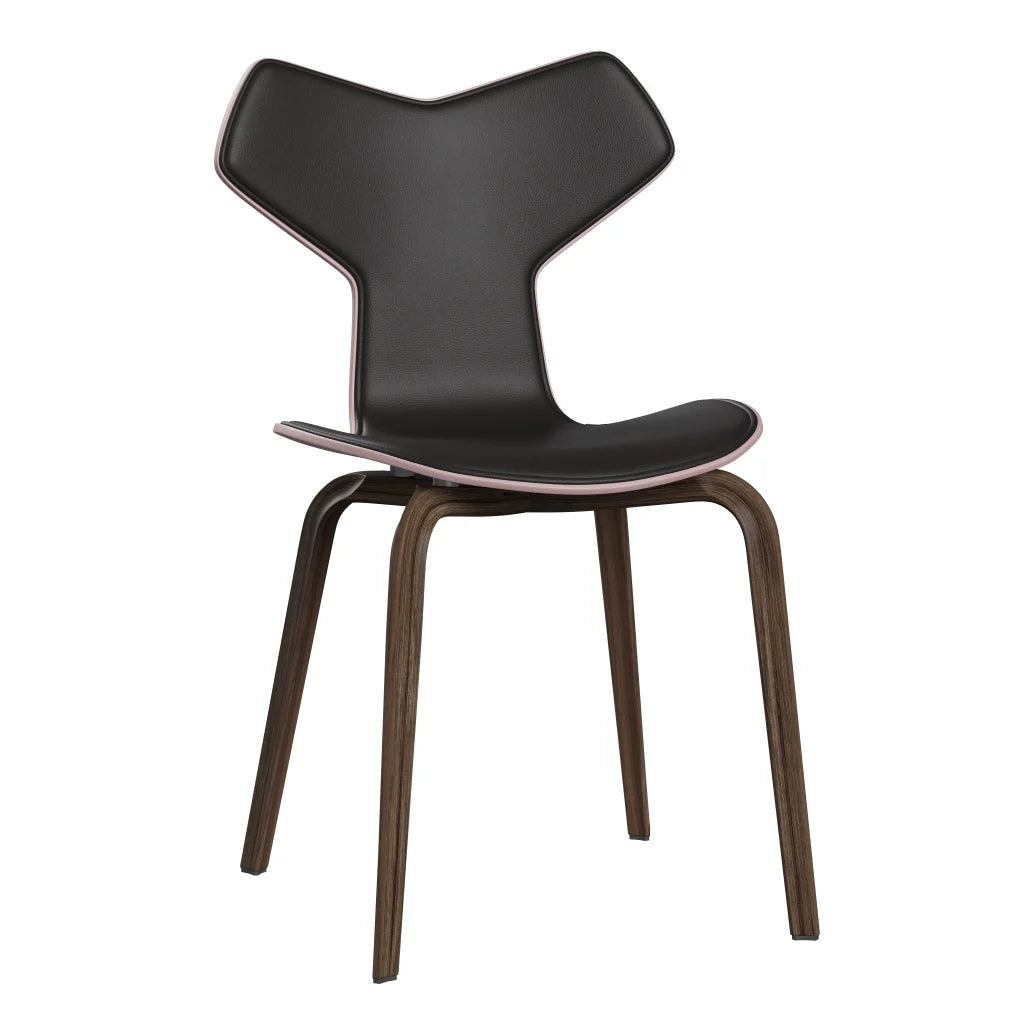 Grand Prix™ - 4130, Front Upholstered (Shell - Coloured Veneer / Ash - Pale Rose (615) / Upholstery Material - Aura Leather / Base - Clear Lacquered Veneer / Walnut / Seat height - 46 cm / feet with felt - Yes) by Fritz Hansen #Aura Leather / Black Brown