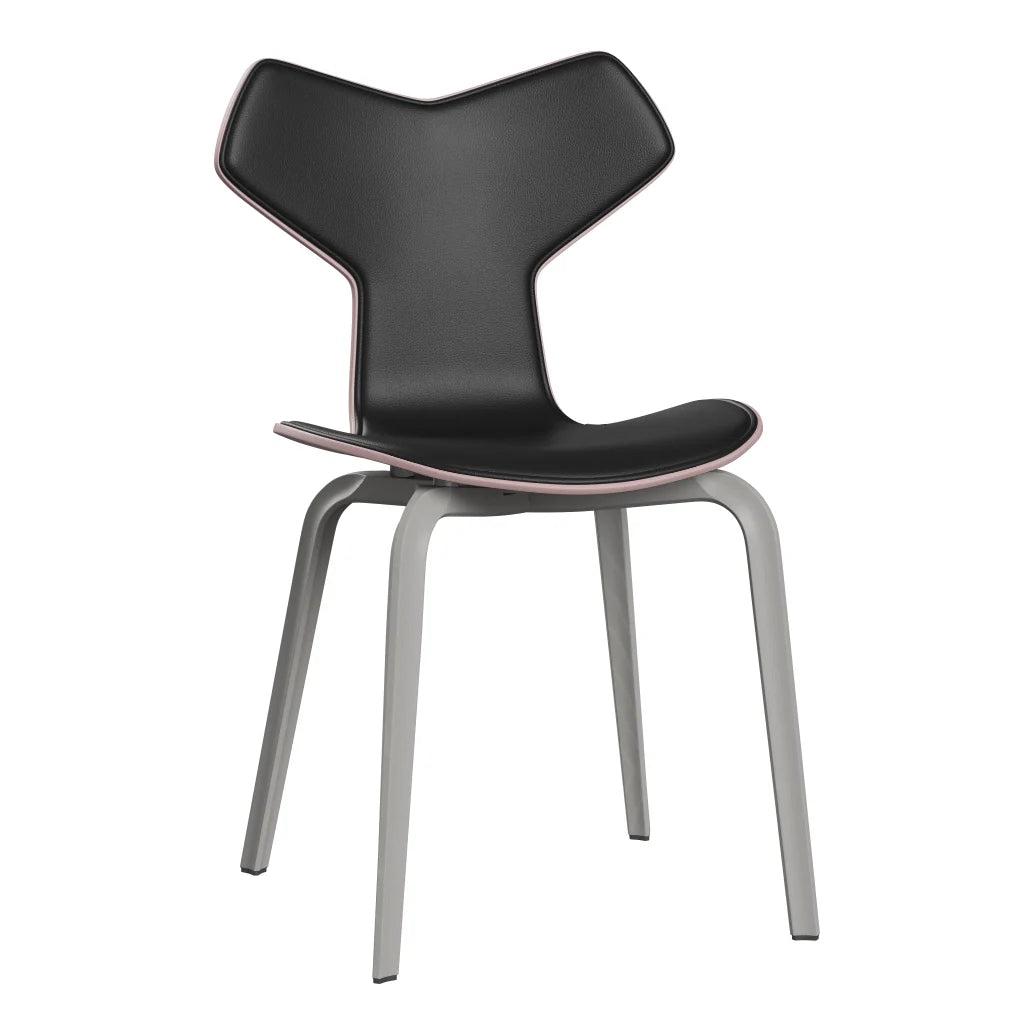 Grand Prix™ - 4130, Front Upholstered (Shell - Coloured Veneer / Ash - Pale Rose (615) / Upholstery Material - Aura Leather / Base - Coloured Veneer / Ash - Nine Grey (155) / Seat height - 46 cm / feet with felt - Yes) by Fritz Hansen #Aura Leather / Black