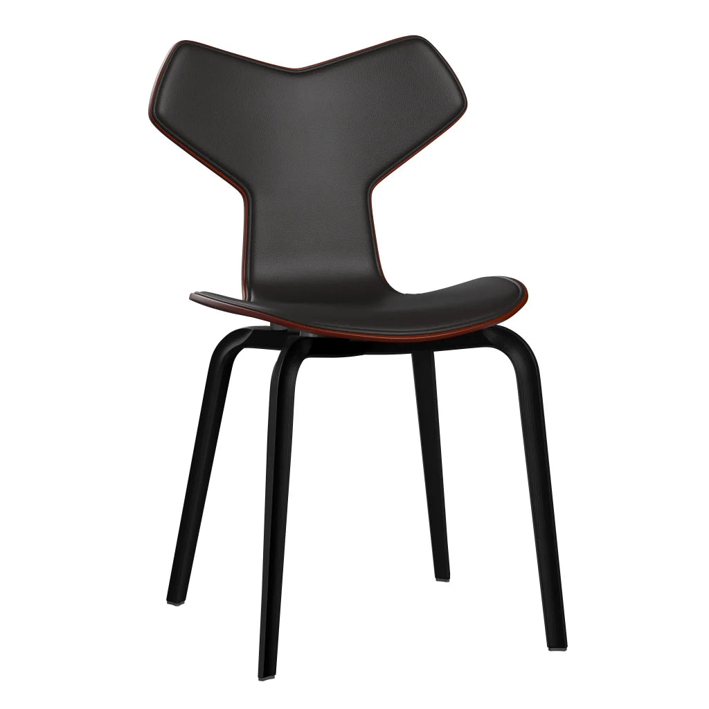 Grand Prix™ - 4130, Front Upholstered (Shell - Coloured Veneer / Ash - Venetian Red (675) / Upholstery Material - Aura Leather / Base - Coloured Veneer / Ash - Black (195) / Seat height - 46 cm / feet with felt - Yes) by Fritz Hansen #Aura Leather / Black Brown