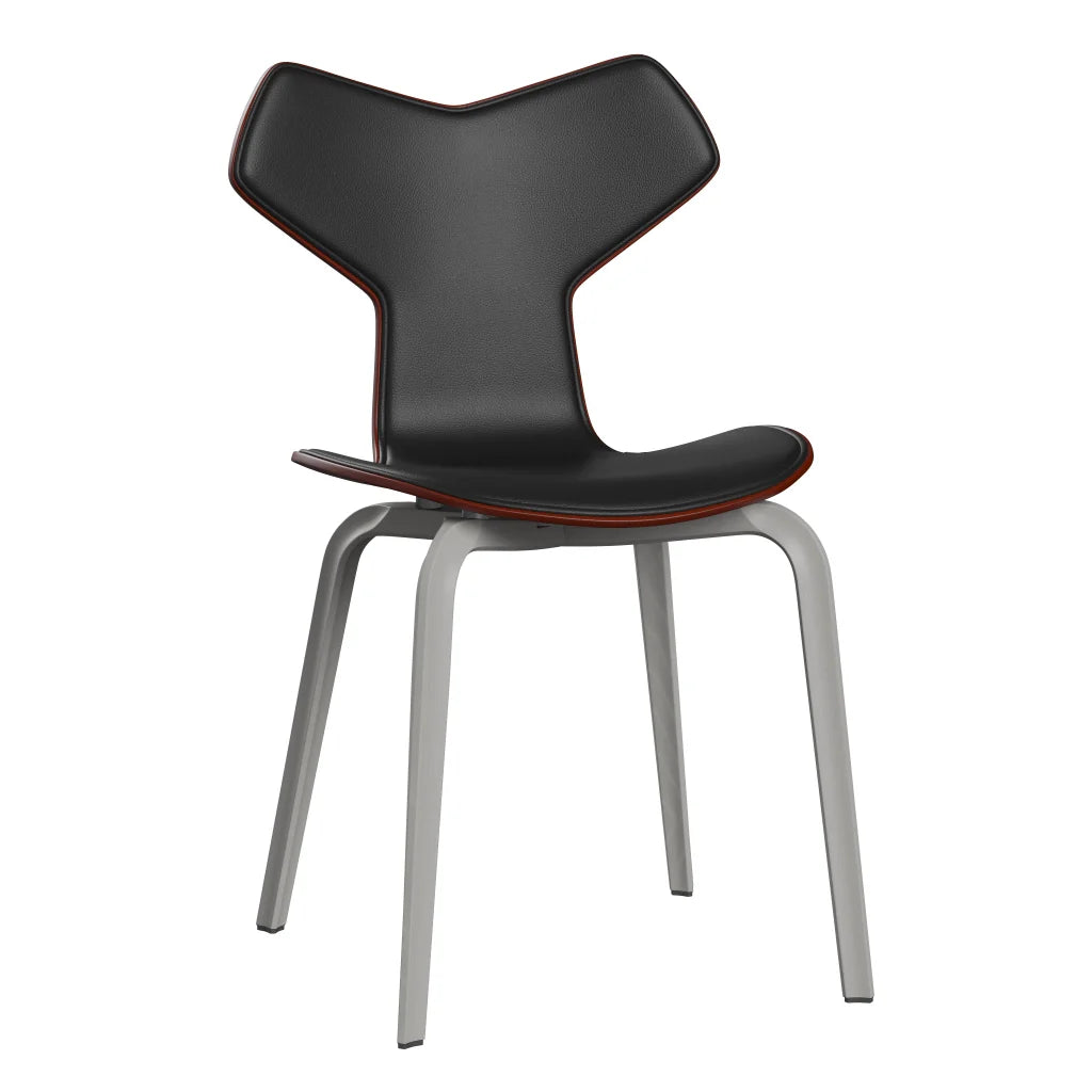 Grand Prix™ - 4130, Front Upholstered (Shell - Coloured Veneer / Ash - Venetian Red (675) / Upholstery Material - Aura Leather / Base - Coloured Veneer / Ash - Nine Grey (155) / Seat height - 46 cm / feet with felt - Yes) by Fritz Hansen #Aura Leather / Black