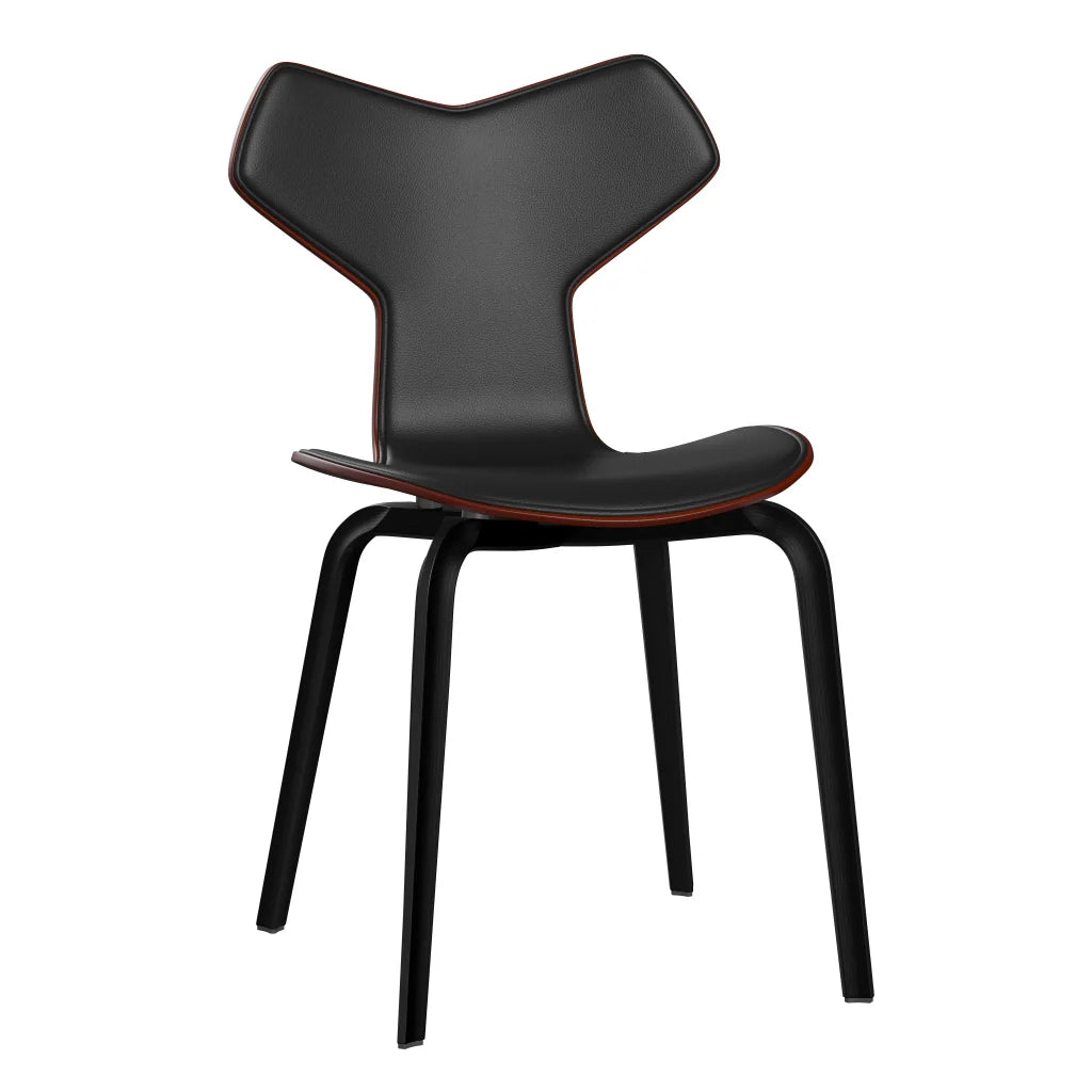 Grand Prix™ - 4130, Front Upholstered (Shell - Coloured Veneer / Ash - Venetian Red (675) / Upholstery Material - Aura Leather / Base - Coloured Veneer / Ash - Black (195) / Seat height - 46 cm / feet with felt - Yes) by Fritz Hansen #Aura Leather / Black