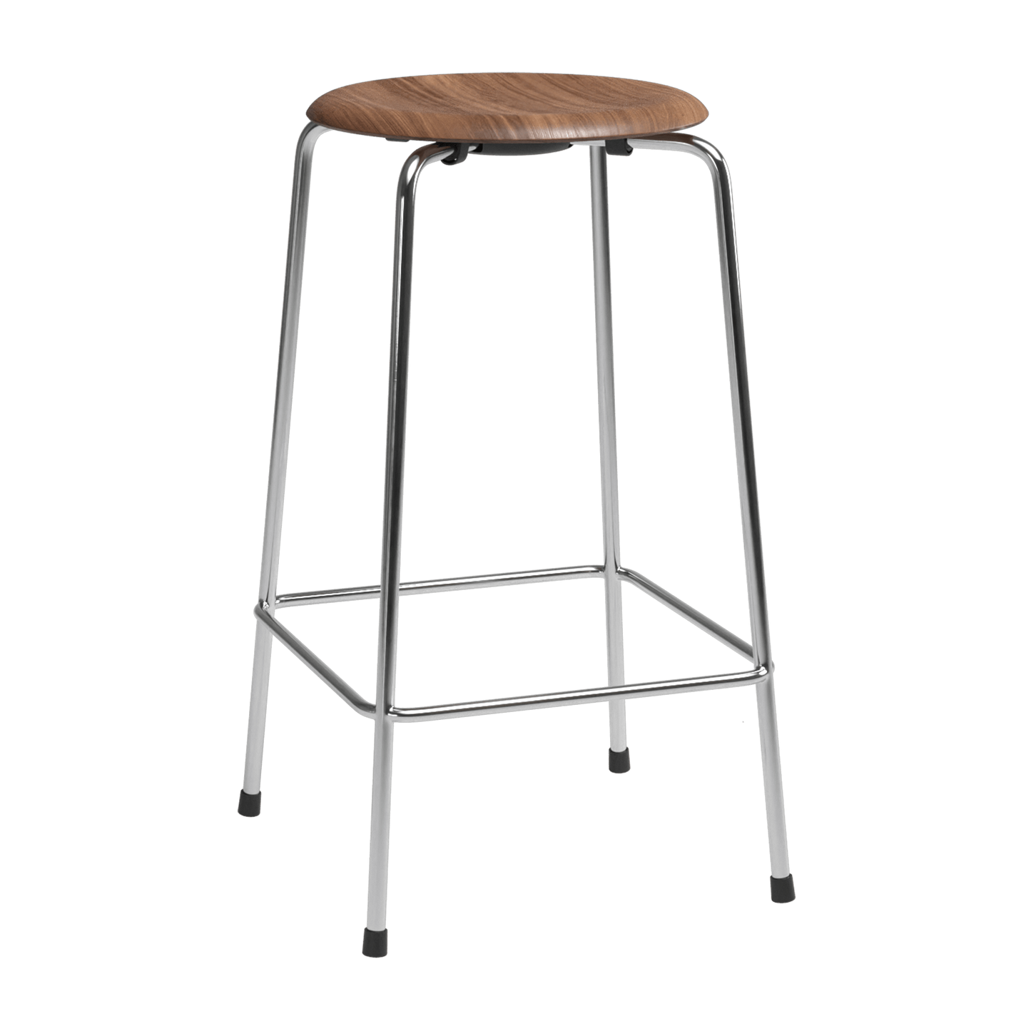 High Dot™ - M3170 Counter Stool w. 4 legs by Fritz Hansen #M3170 Counter Stool w. 4 legs / Clear Lacquered Veneer / Walnut (80) / Steel / Chrome