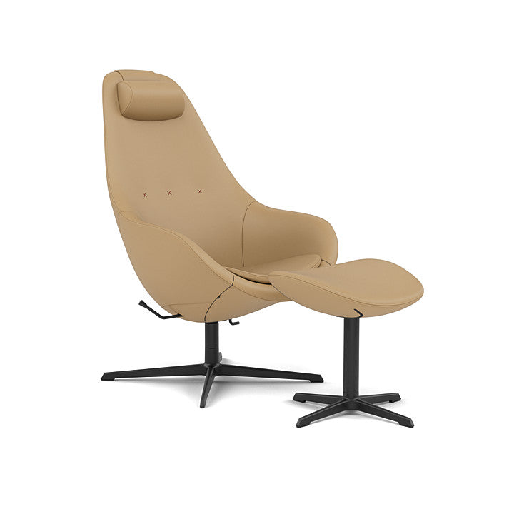 Kokon™ - Swivel armchair with 4-spoke base with armrests (Base - Matte Black / Upholstery Material - NOIR)